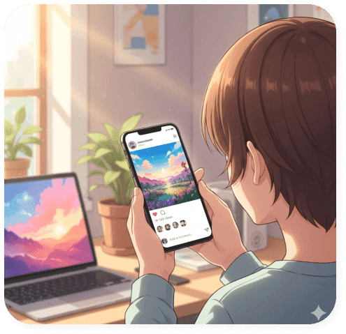Share hasil kemasan anime versimu ke media sosial.