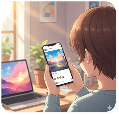 Share hasil kemasan anime versimu ke media sosial.